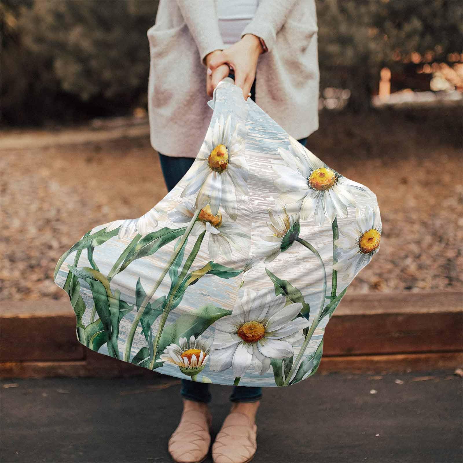 Nursing Cover for Breastfeeding Scarf, Oil Painting Flower Leaves Daisy Farmhouse Plant Baby Car Covers Super Soft Multi Use for Canopy Shopping Cart Cover Blanket Stroller Cover