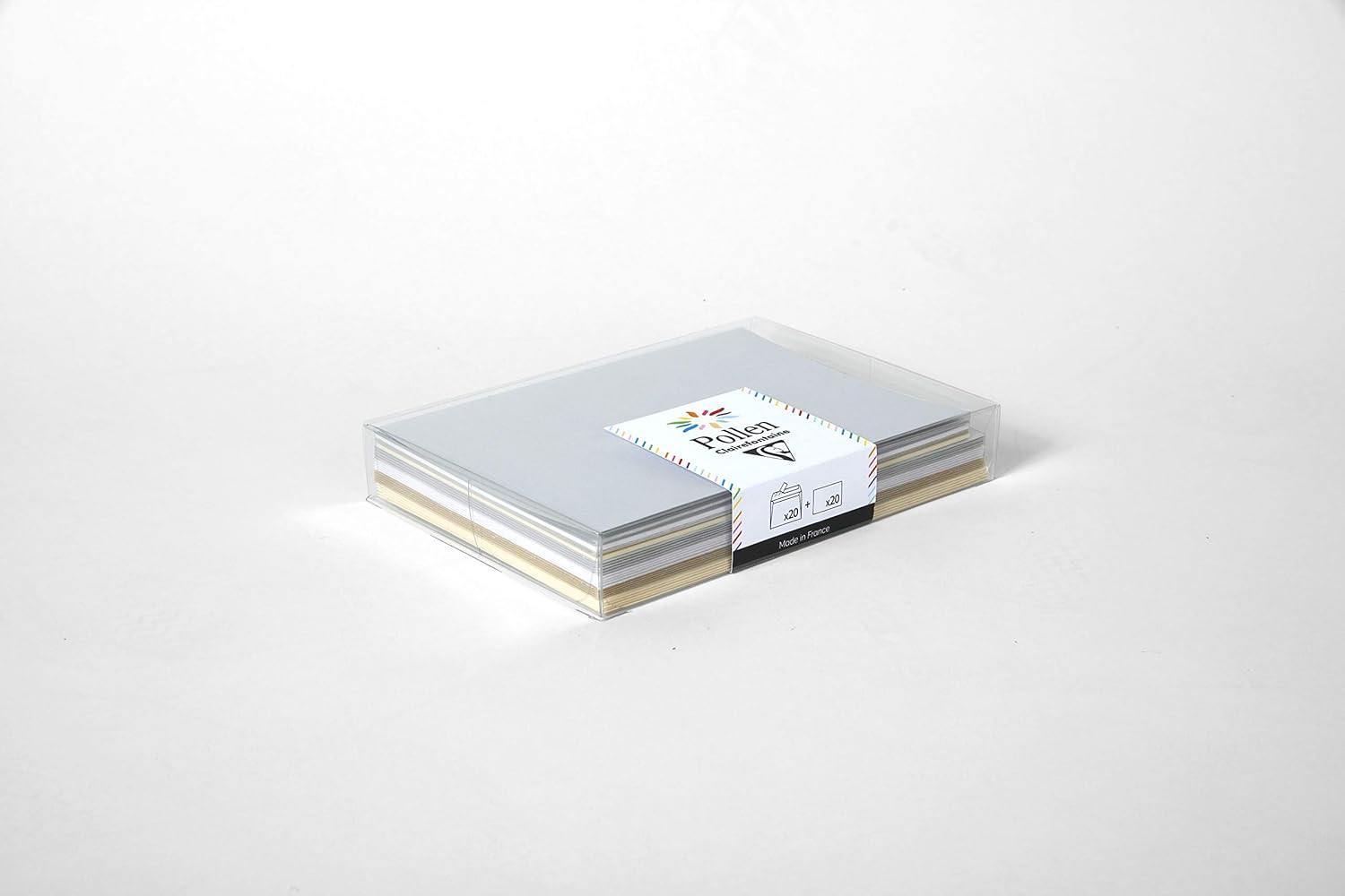 Clairefontaine - Ref 20902C - Pollen Fantasy Boxes with Printed Cards & Envelopes (Set of 20) - 110 x 155mm in Size, Printer Compatible, Assorted Colours - Casual