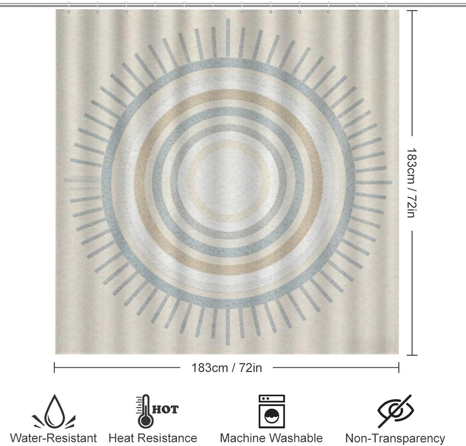 4 Piece Bathroom Rug Set with Shower Curtain, Non-Slip Bath Mat Toilet Cover Set, Center of Circles Bathroom Rug Sets