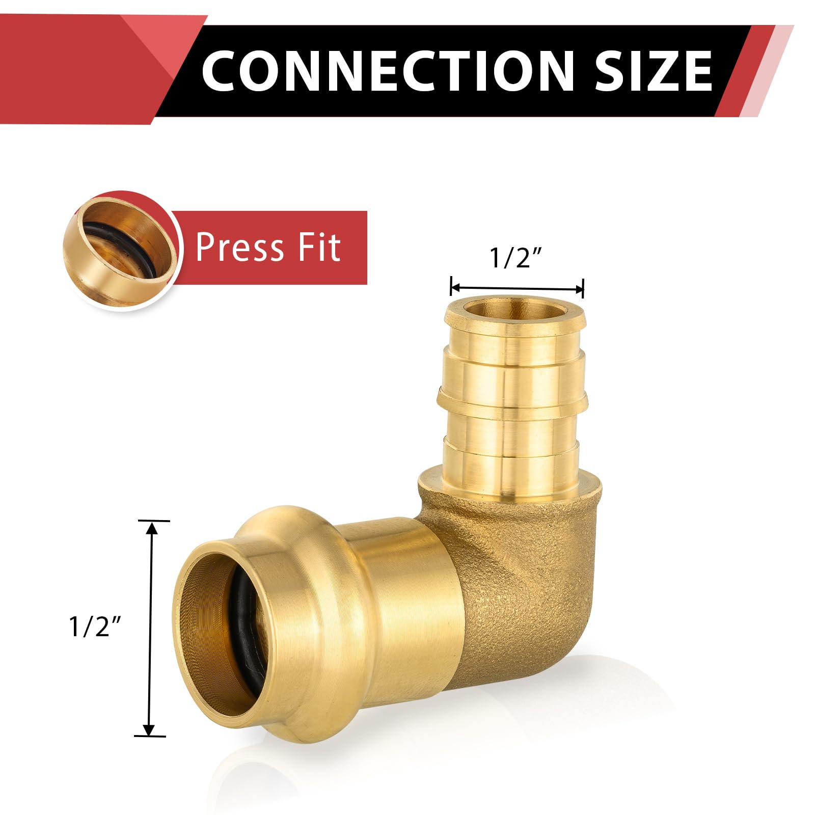 EFIELD - Prensa de 1,27 cm x codo de expansión PEX-A de 1,27 cm para conexión de tubería de cobre y Pex-A (paquete de 5)