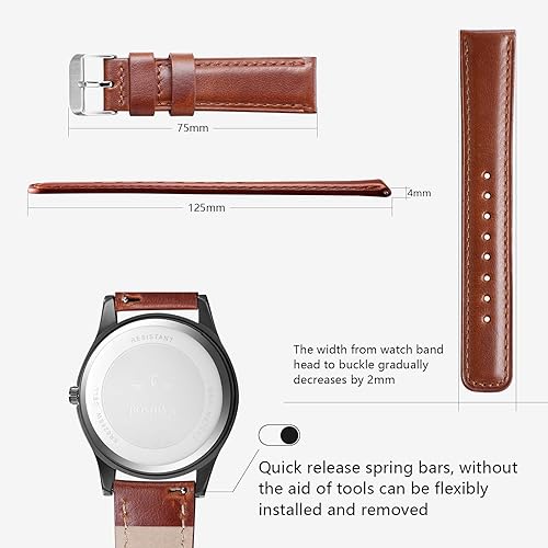 Miniatura 4 de BOSHIYA Quick Release Leather Stainless Steel Watch Strap 18mm, 20mm, 22mm Watch Band for Men Women, Fits Samsung Galaxy Watch 6543,Garmin
