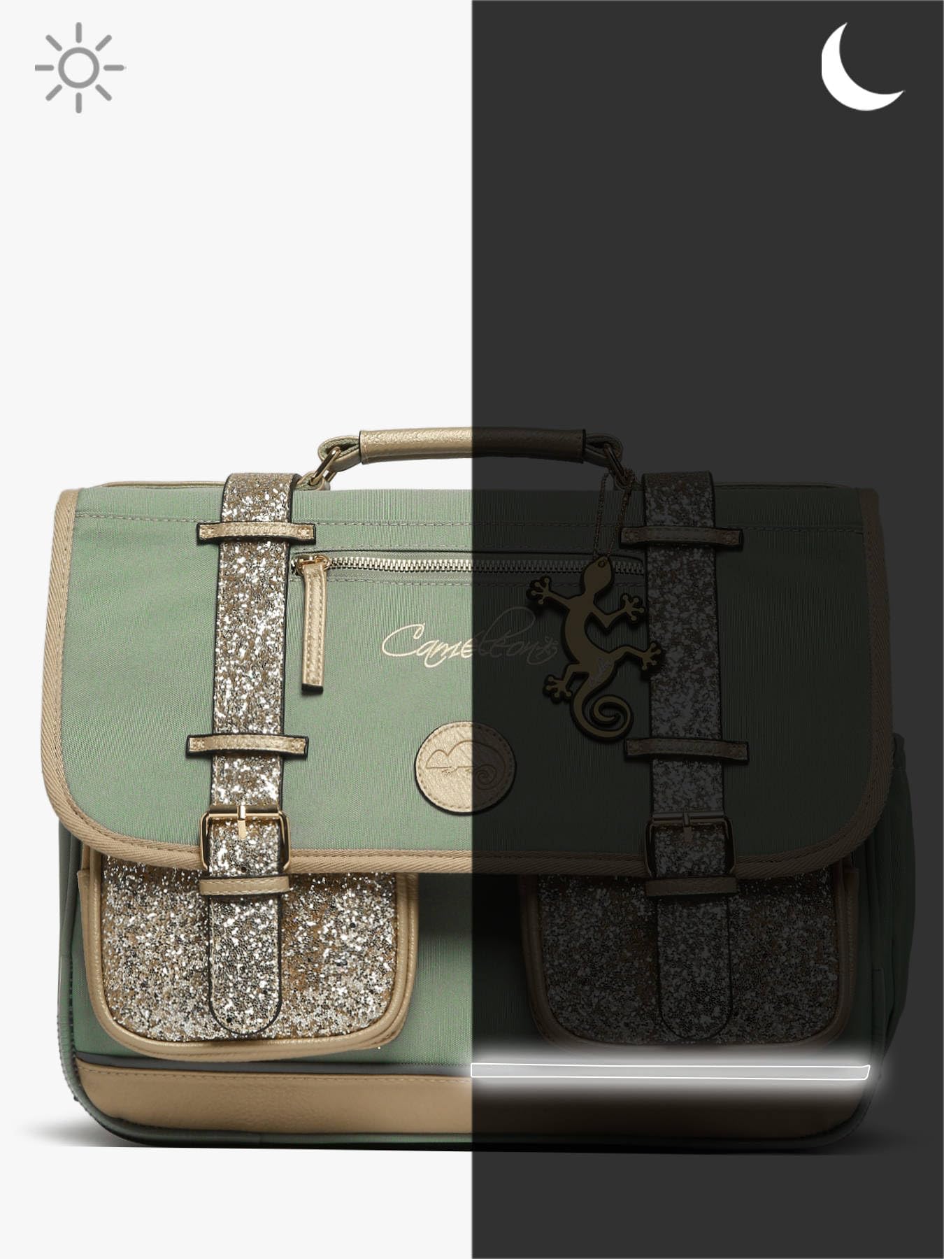Cameleon Cartable scolaire Vert 38cm Vintage Fantasy avec 2 compartiments - Idéal pour l'école primaire et la rentrée scolaire en CP, CE1 et CE2 pour fille et garçon