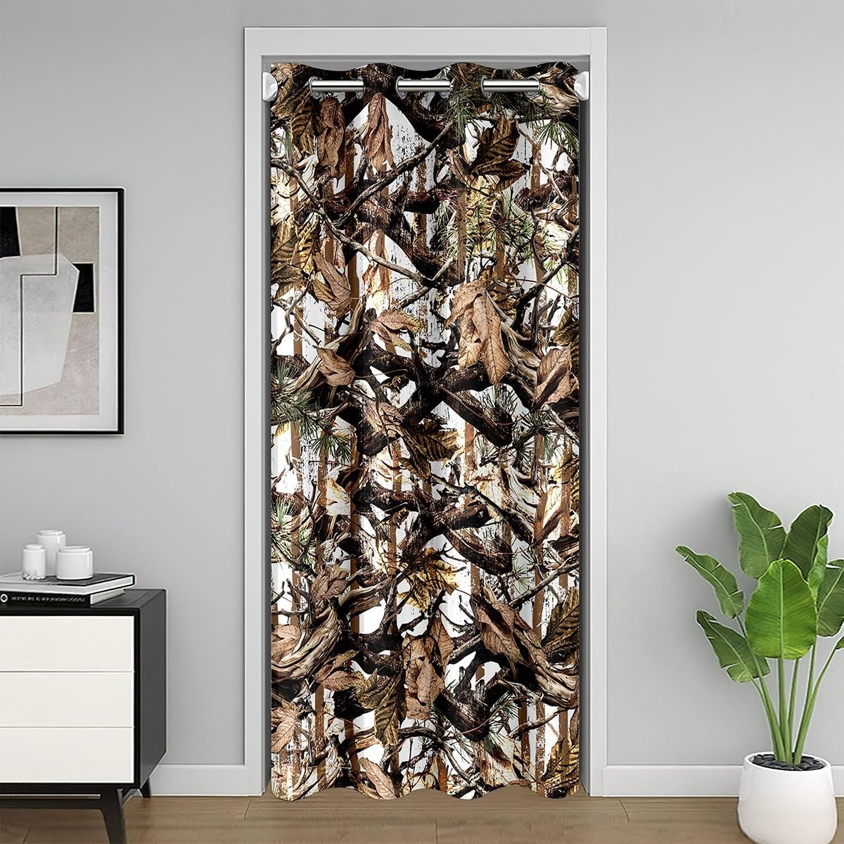 Feelyou Camouflage Doorway Curtain Privacy 1 Panel, 34"x80" All Purpose Camo Door Cover Curtain for Hunters Cabin or Rustic Lodge Rustic Farmhouse 30%-50% Room Darkening Curtain The Woods Camouflage