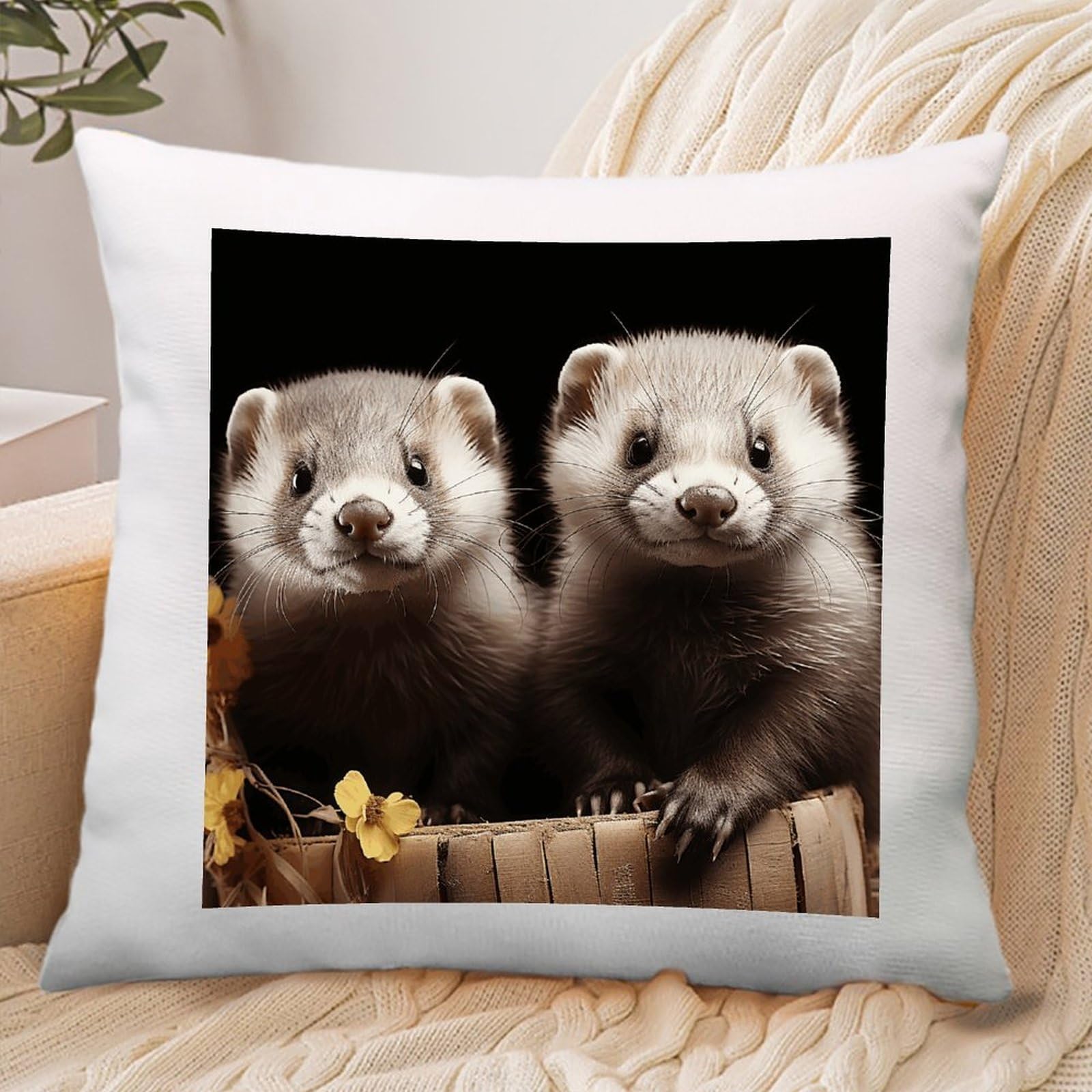 VstaDank Ferrets Throw Pillow Covers Square Cushion Cases with Zipper Soft Cotton and Linen Pillowcase Luxury Cozy Pillows Shams Lumbar Pillow Shells for All Seasons