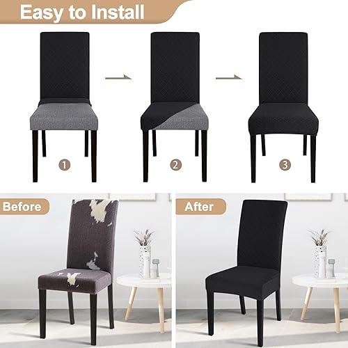 Miniatura 4 de SearchI Juego de 6 fundas para sillas de comedor, fundas elásticas de jacquard para sillas Parsons, extraíbles y lavables, protector de fundas para