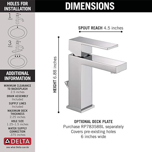 Miniatura 4 de DELTA - Grifo de baño moderno de un solo agujero para baño cromado para lavabo con accesorio de desagüe 567LF-PP 763 x 600 x 713 pulgadas
