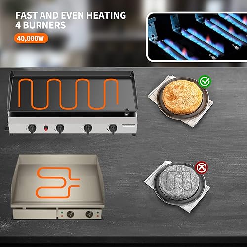 Miniatura 4 de SKOK Plancha de gas de 4 quemadores plancha de propano para exteriores de 30 pulgadas 40000 BTU con combustible de propano parrilla de gas portátil