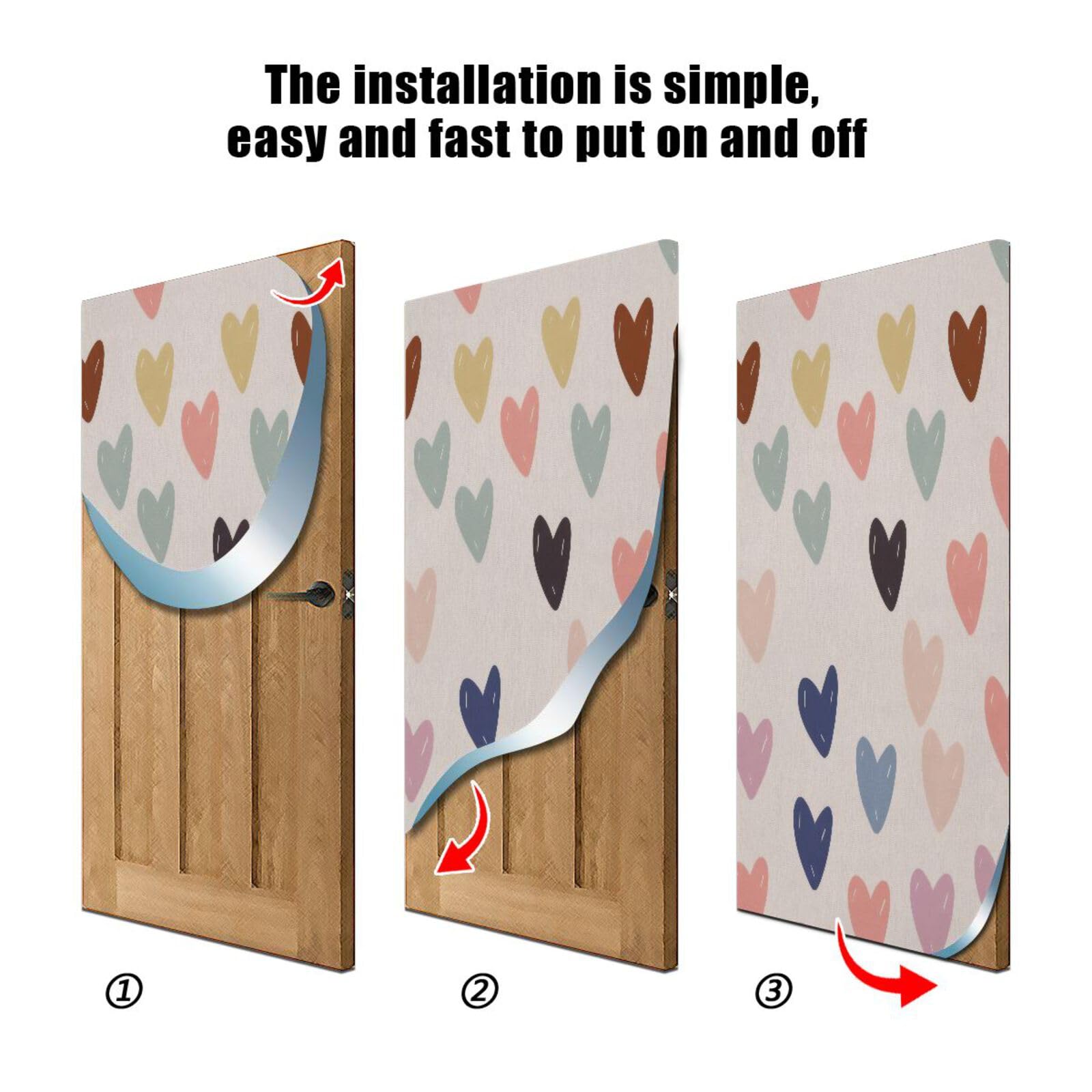 FLildon Colourful Hearts Valentines Day Door Cover Decoration, Party Accessory Porch Decor for Festive Ornament Room Door Covers 36 x 98 Inch