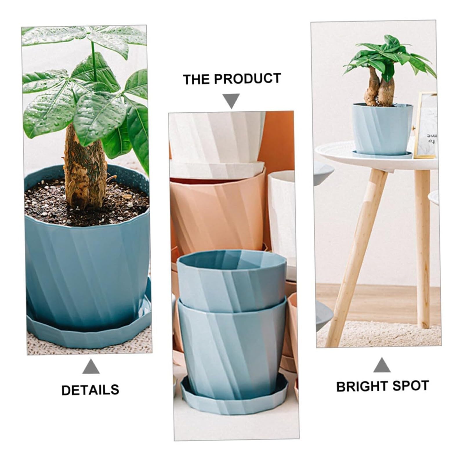 Lot de 4 pots de fleurs en plastique avec soucoupes amovibles - En polypropylène - Pour intérieur et extérieur
