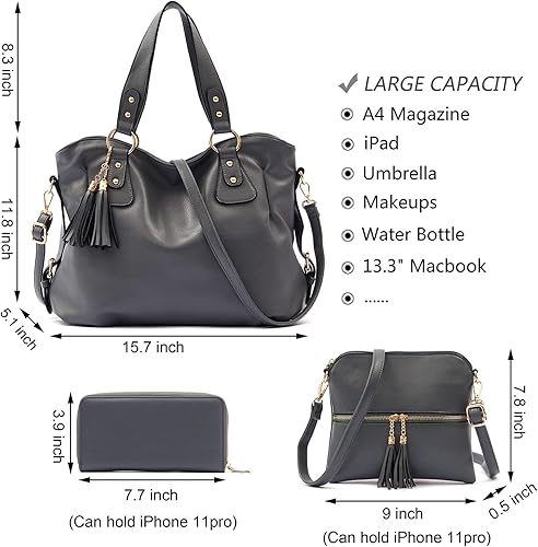Miniatura 4 de Qiyuer Juego de carteras y carteras para mujer, bolso grande con cartera, 3 unidades