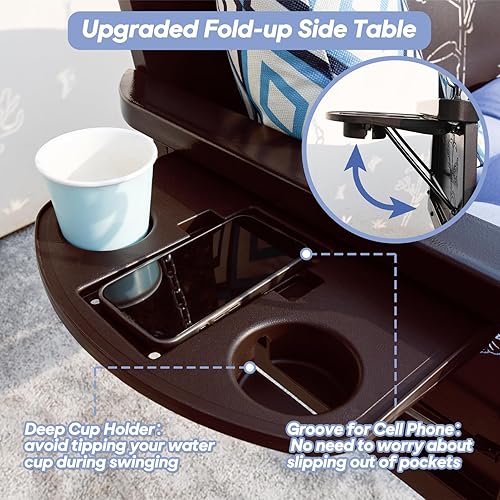 Miniatura 6 de Columpio de metal para porche de 3 asientos, 900 libras, banco colgante resistente con bandeja y cojines mejorados, silla columpio con acabado