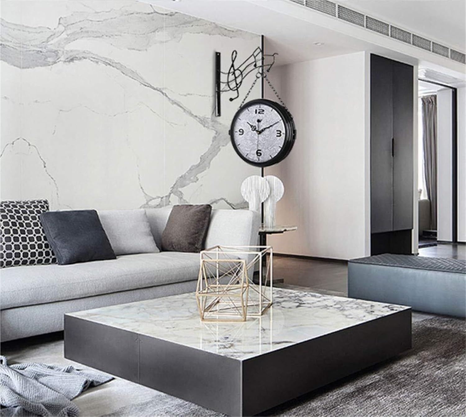 Clocks Outdoor Garden Double Sided Station Clock European Style Vintage Wall Clock Retro Quartz Movement Living Room Bedroom Study Wall Decoration - 12 Inches(Black)