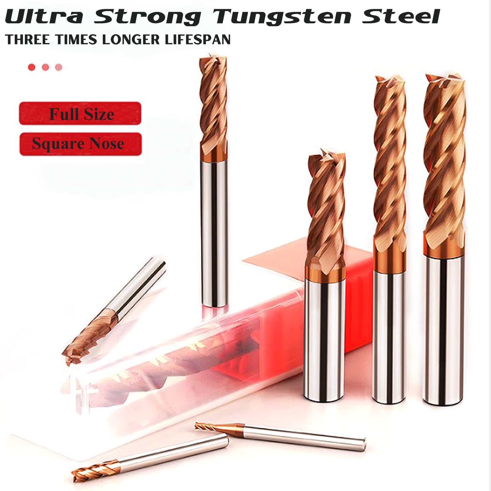 5 Stücke Fräser Schaftfräser Hartmetall 4-Flöte, 6-12mm CED TiSiN Coat Spiralfräser Bit VHM CNC Bohraufsätze/Schaftfräser Bit, 55 HRC Schneide Drill Fräser Bit für Stahl, Aluminiumlegierung, Kupfer