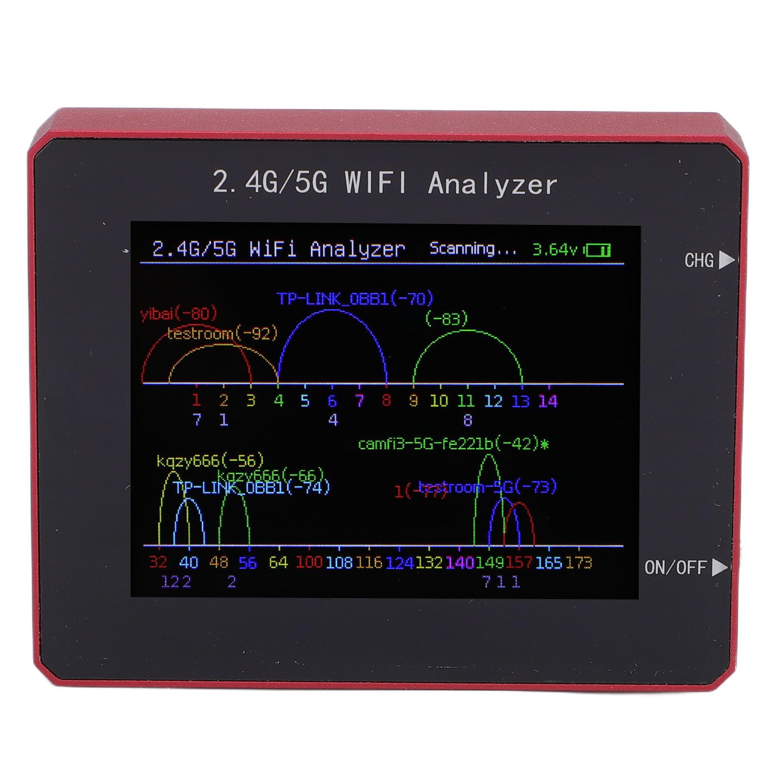 Garosa Analizzatore WiFi 2.4G 5G Rilevatore di Segnale in Lega di Alluminio con Schermo a Colori TFT per L'ottimizzazione della Rete Identificazione delle Interferenze del Canale
