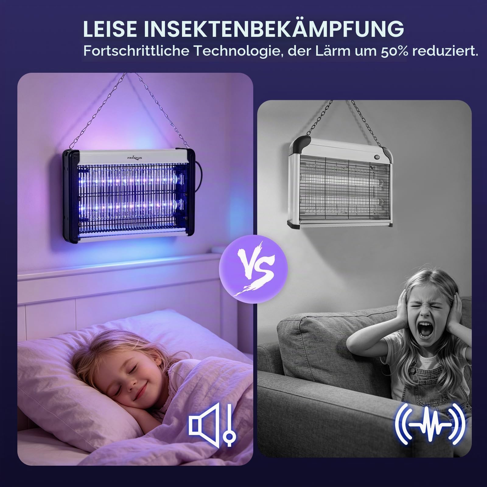 FRAXINUS Insektenvernichter Elektrisch, Fliegenfalle Innenbereich, Mückenfalle Innen, UV Mückenlampe, Energiesparende LED-Licht, Perfekt Gegen Fliegen Motten, Mücken. (Verbesserte mit 1,5m-Kabell)