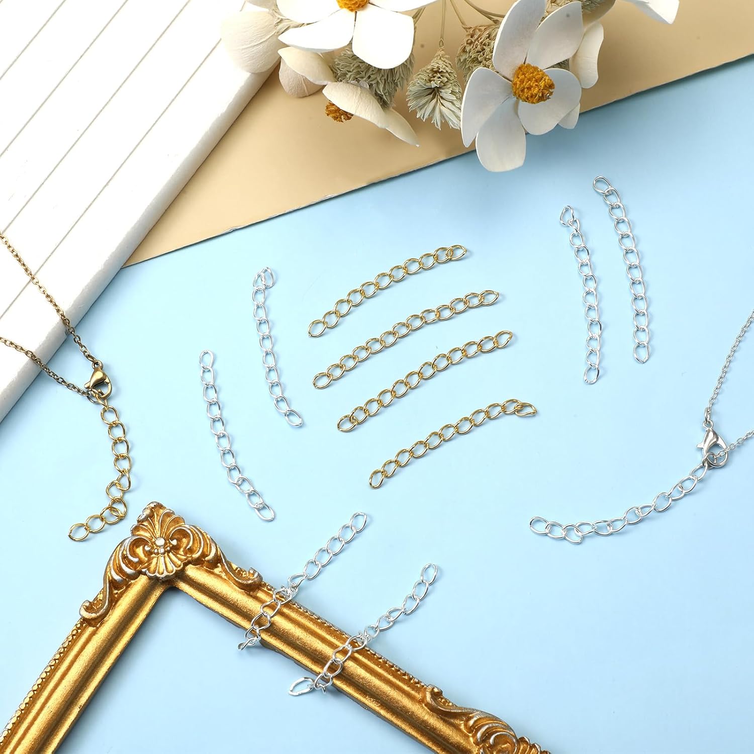 100 Pcs Extender Chain for Jewelry Making, Silver and Gold Extension Tails for Necklace, Necklace Extender, 5 Cm Removable Chain Extenders for Bracelets, Anklets - Image 7