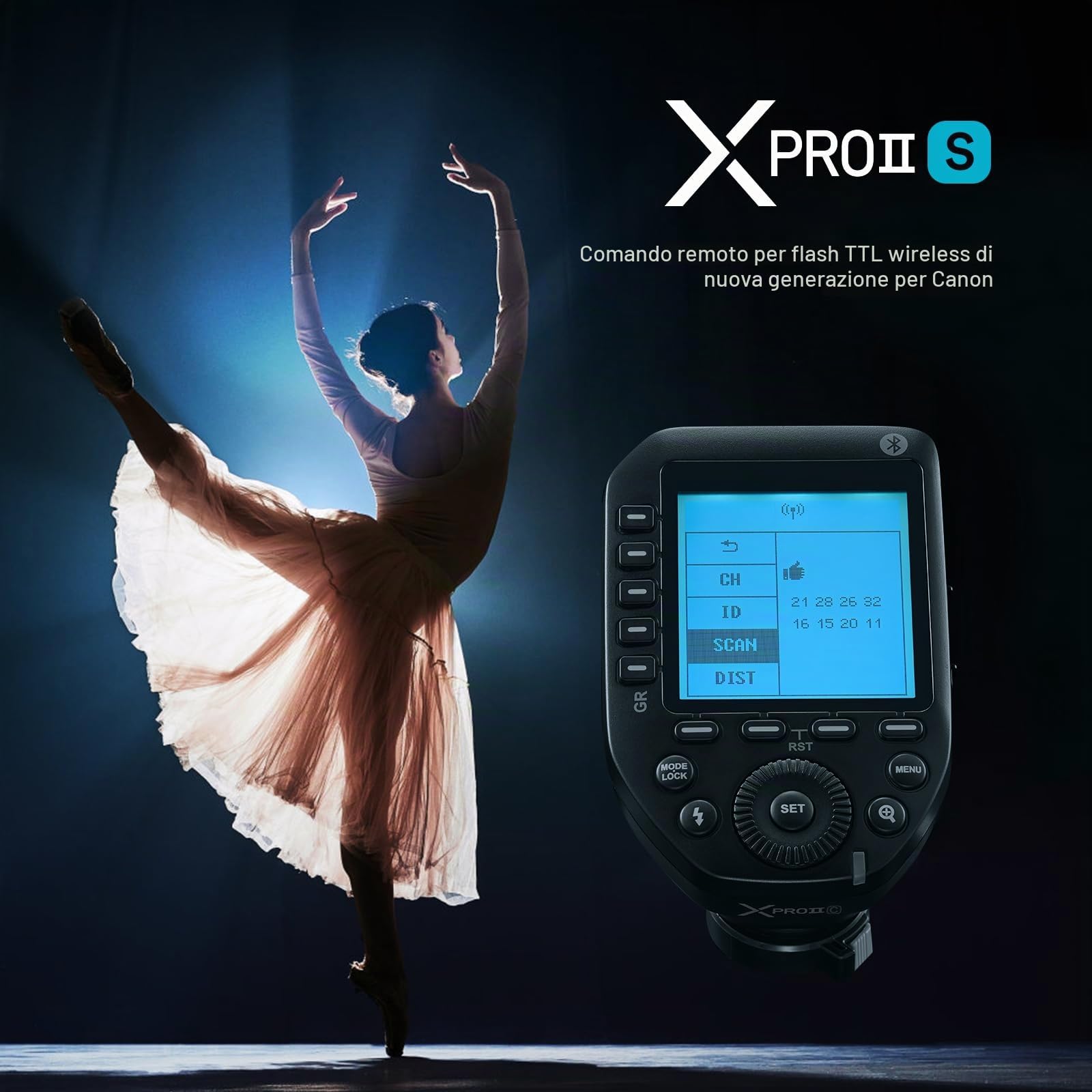 Godox XProII XProII-S - Trigger Flash Sony, 2.4G, Sony Flash Trigger HSS 1/8000s, grande schermo Trigger a distanza, funzione di scansione e Bluetooth, TTL Flash trasmettitore compatibile per Sony