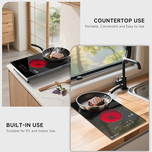 Miniatura 4 de AMZCHEF Estufa eléctrica de 2 quemadores, estufa eléctrica de 12 pulgadas con enchufe de 110 V-120 V, placa caliente de 2 quemadores con 1800 W y 9