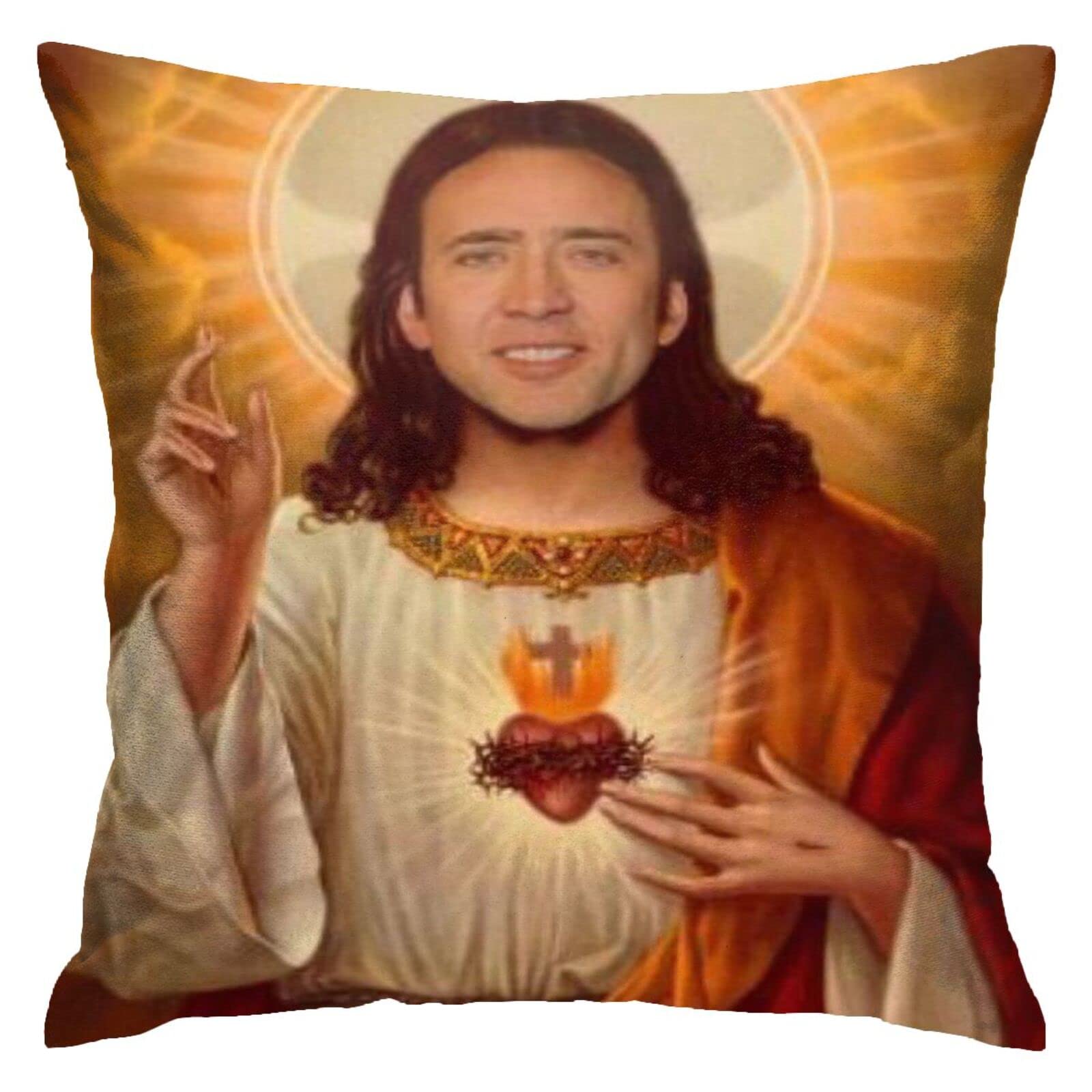 DIAERM Nicolas Cage Jesus Throw Pillow Cover Home Decor Cushion Case Sofa Couch Bed Outdoor Chair Square Pillowcase18 x 18 Inches, One Size (220219)