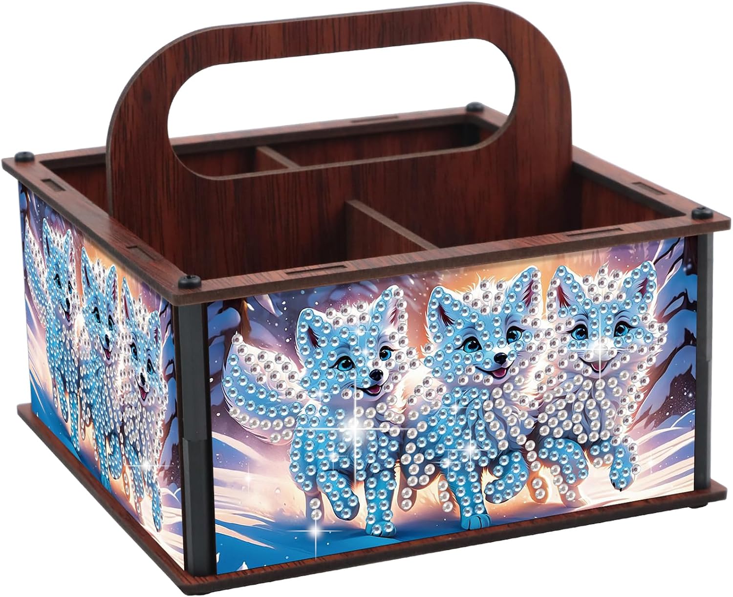 C'eitura DIY Fox Wooden Diamond Art Painting Storage Box Kit - Woodland Tabletop Art Decor, Handmade Forest Organizer with Fox Design, Home & Craft Room Decoration Gift