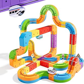 KlickRail Electric Train Set Flexible Race Track for Kids 4 6 7 8, 88 Pcs Car Track for Toddlers 3-5, Building Toy Train Track Gravity-Defying 3D Embedded Layouts & Motorized Car, STEM Easter Gift