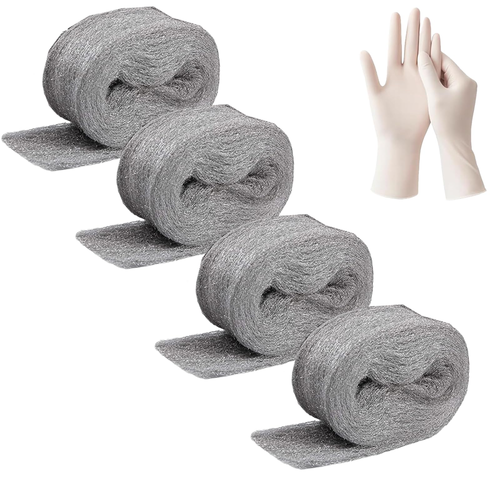 Steel Wool Mice Blocker (4 Pack) - 18m Wire Wool Rodent Control Gap Filler - Coarse Steel Wool for Mouse Hole Filler & Pest Control - Ideal for Attic, Garden & Kitchen - Includes Gloves
