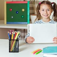 Vista 6 de TooCust Portavasos de malla negra para escritorio, paquete de 12 soportes cuadrados de malla para bolígrafos, metal grueso y parte inferior