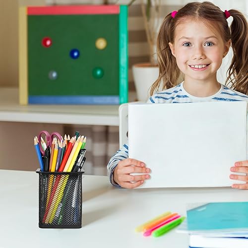 Miniatura 6 de TooCust Portavasos de malla negra para escritorio, paquete de 12 soportes cuadrados de malla para bolígrafos, metal grueso y parte inferior