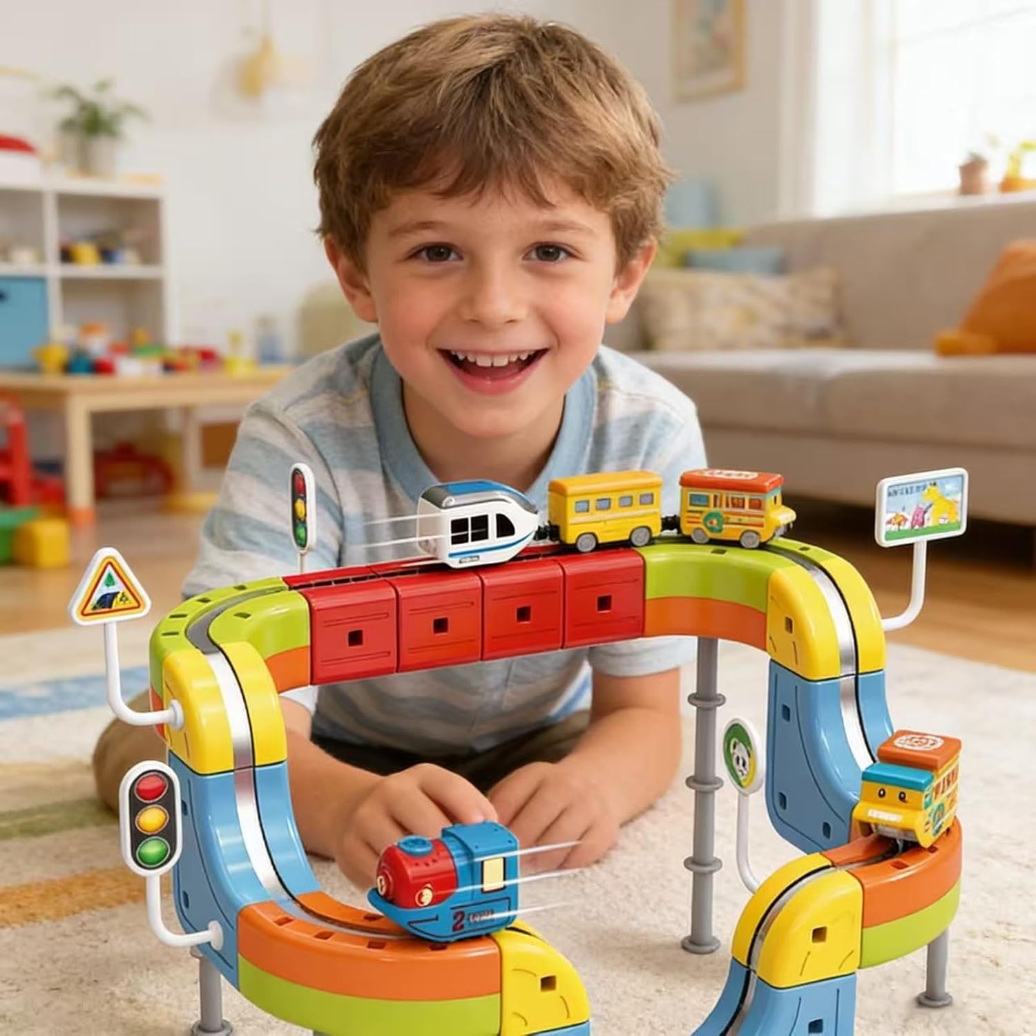 Electric Train Set, Buildable Cube Track, Infinity Racer Magnetic Train, STEM Train Set Toy for Kids Ages 4-8 (35PCS)