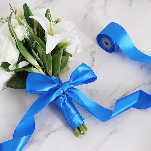 Miniatura 5 de TONIFUL Cinta de satén azul real de 2 pulgadas x 25 yardas de ancho, rollo de cinta de tela sólida para el día de San Valentín, manualidades,