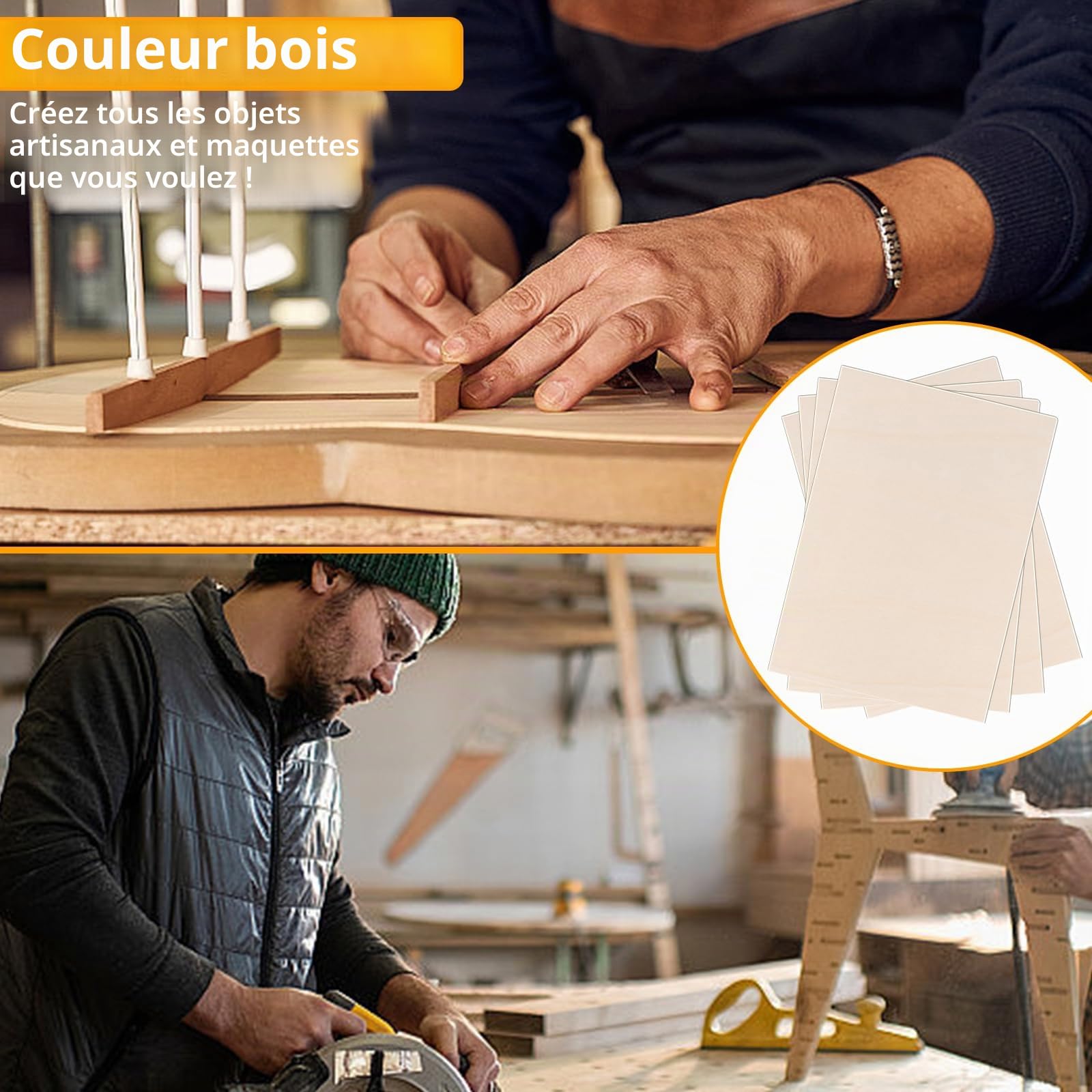 JMIATRY Lot de 8 Contreplaqué 4mm, Planche Bois 420x300mm, A3 Panneau de Contreplaqué pour Pyrogravure Bricolage Artisanate en Bois Modèles et Peintures