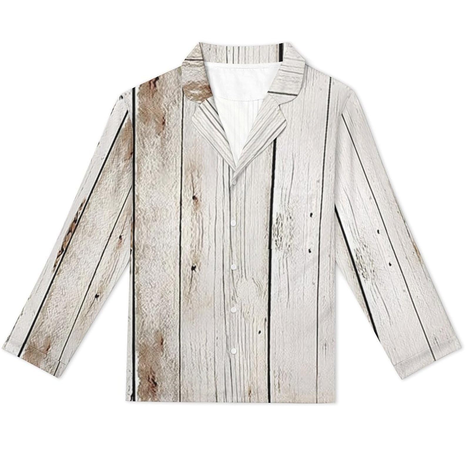 OLEETS Completo Pigiama da Uomo - Modello di Tavola di Legno Top E Pantaloni in 2 Pezzi Pigiama Casual E Ampio A Maniche Lunghe Morbido Autunnale E Invernale.