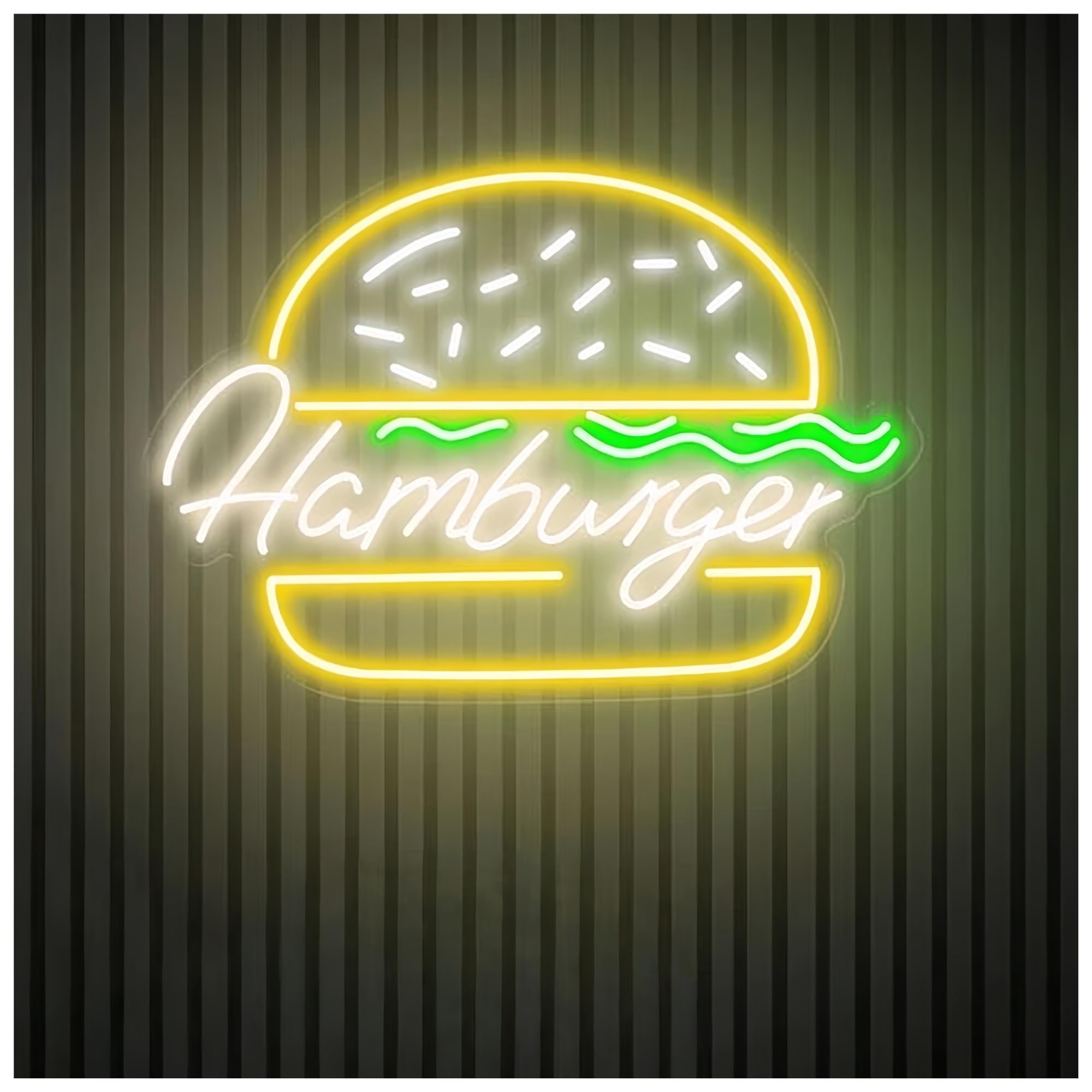 SHOUXI Sign Lamp Hamburger Neon Sign for Business Wall Decor Fast Food Shop Restaurant Decor Handmade Burger Light(G,70X50CM)