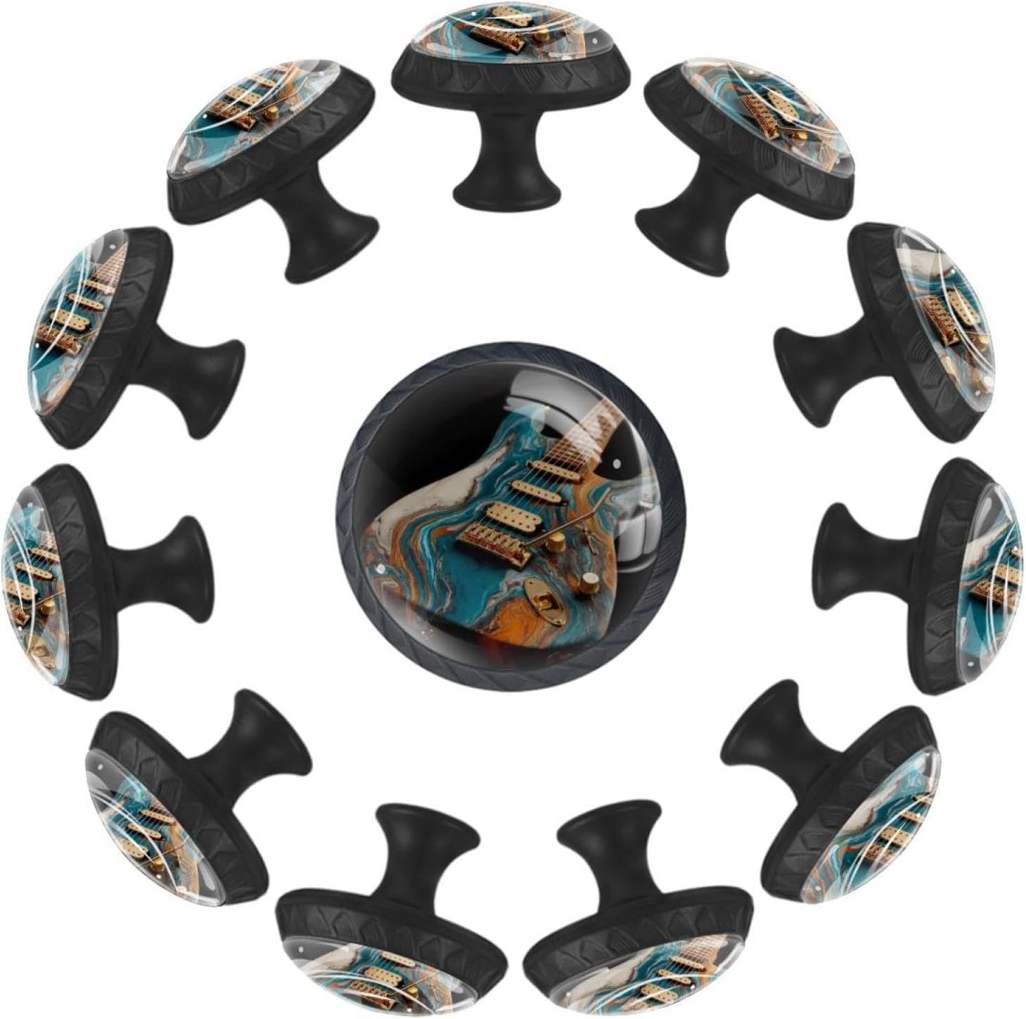 Black Cool Electric Guitar (7) Pattern Drawer Knobs, Sturdy Furniture Knobs for Cupboard Wardrobe Dresser