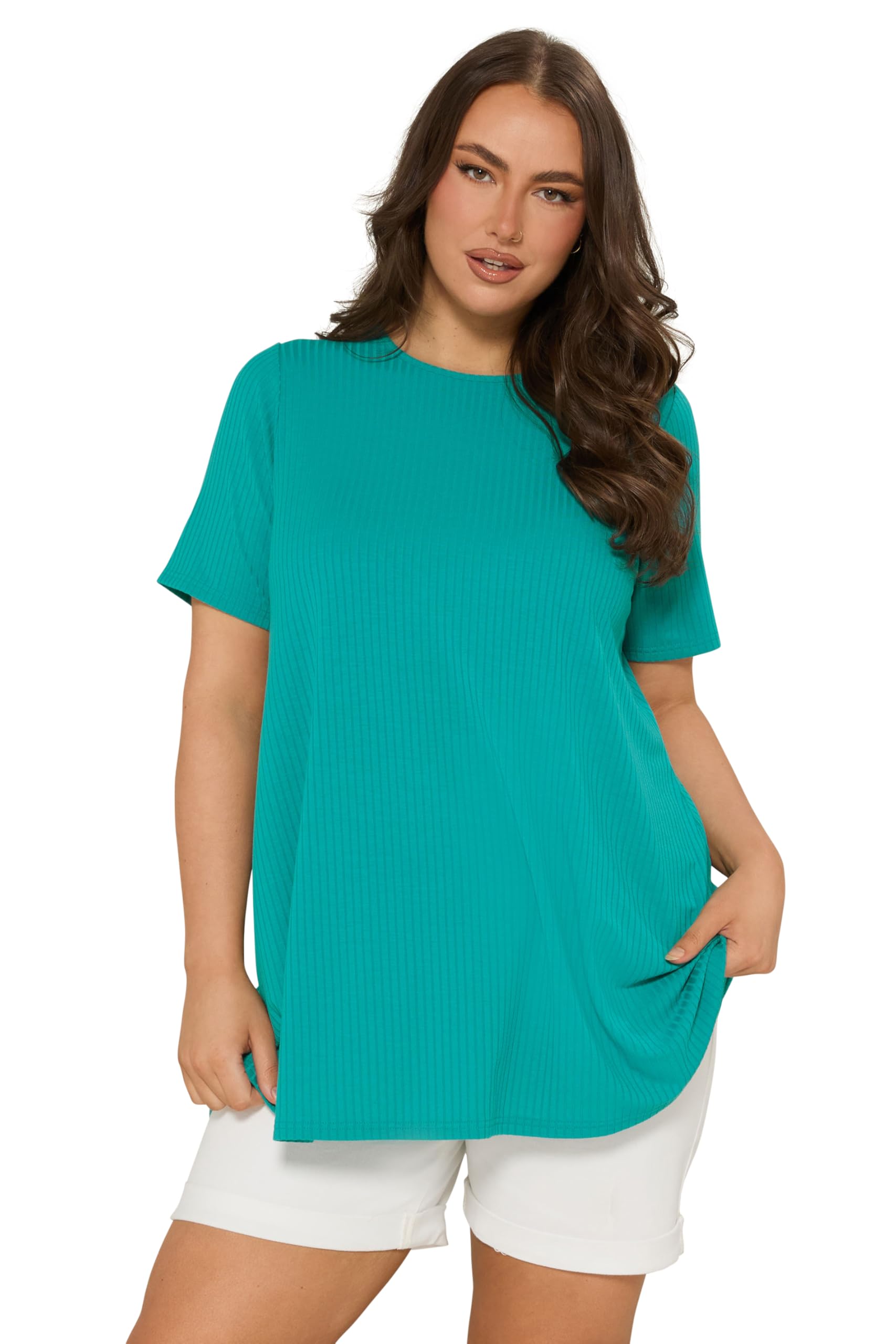 Yours Curve Blue Ribbed Swing Top - Women's - Plus Size Curve