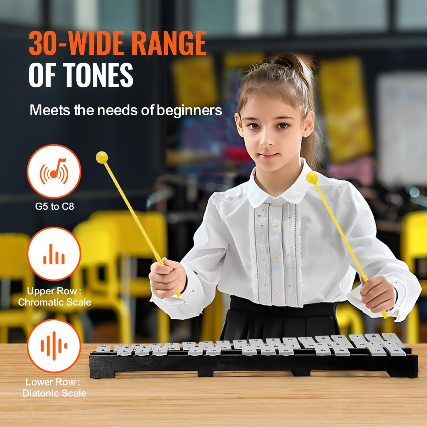 30-Note Professional Glockenspiel Xylophone Kit with 4 Mallets & Carry Bag - Portable Percussion Instrument for Students & Adults