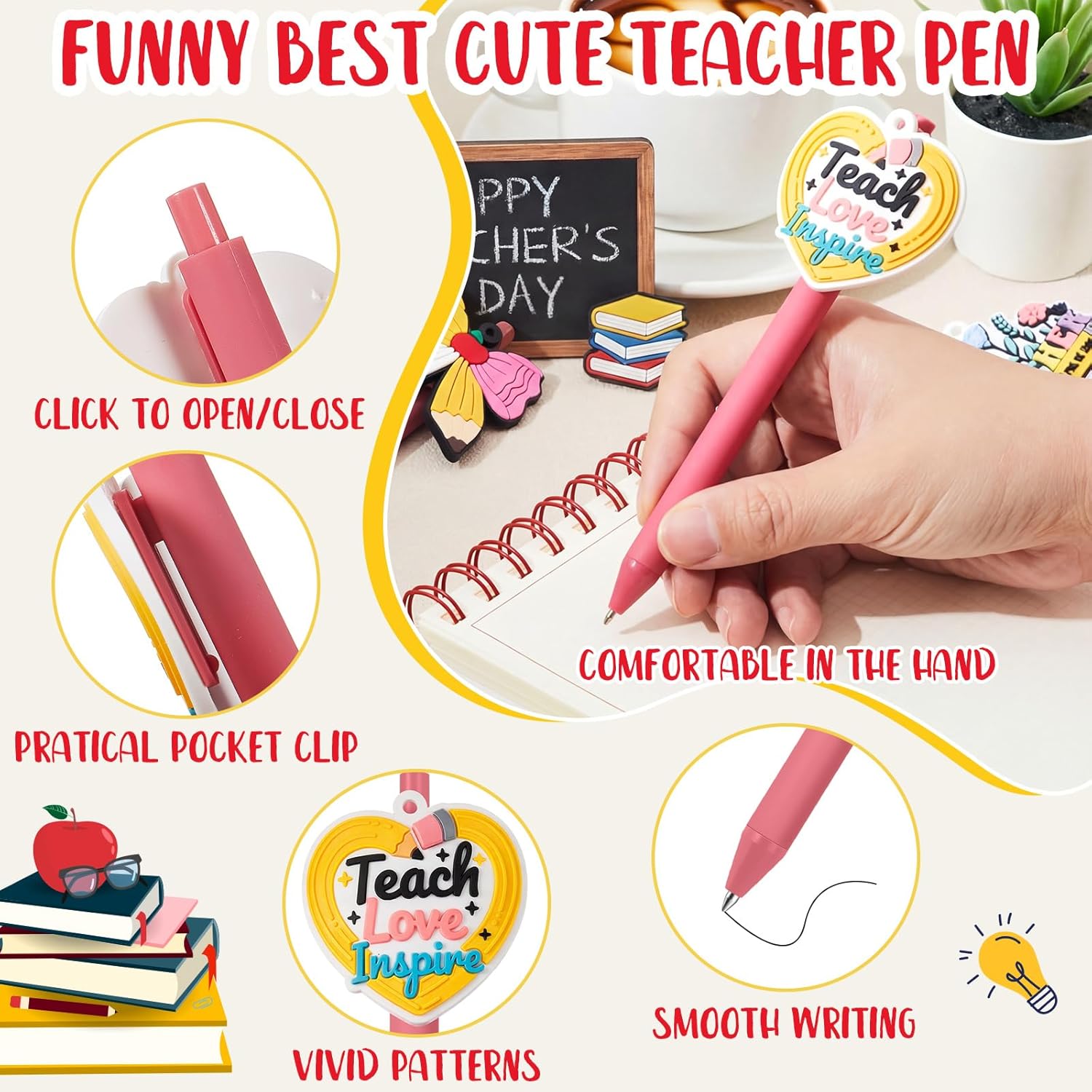 ReliThick 18 Pcs Back to School Teacher Gift Pen Bulk Funny Teacher Ballpoint Pens for Thank You Teach Appreciation Gift Party Favors Student School Office Supplies (Pencil)