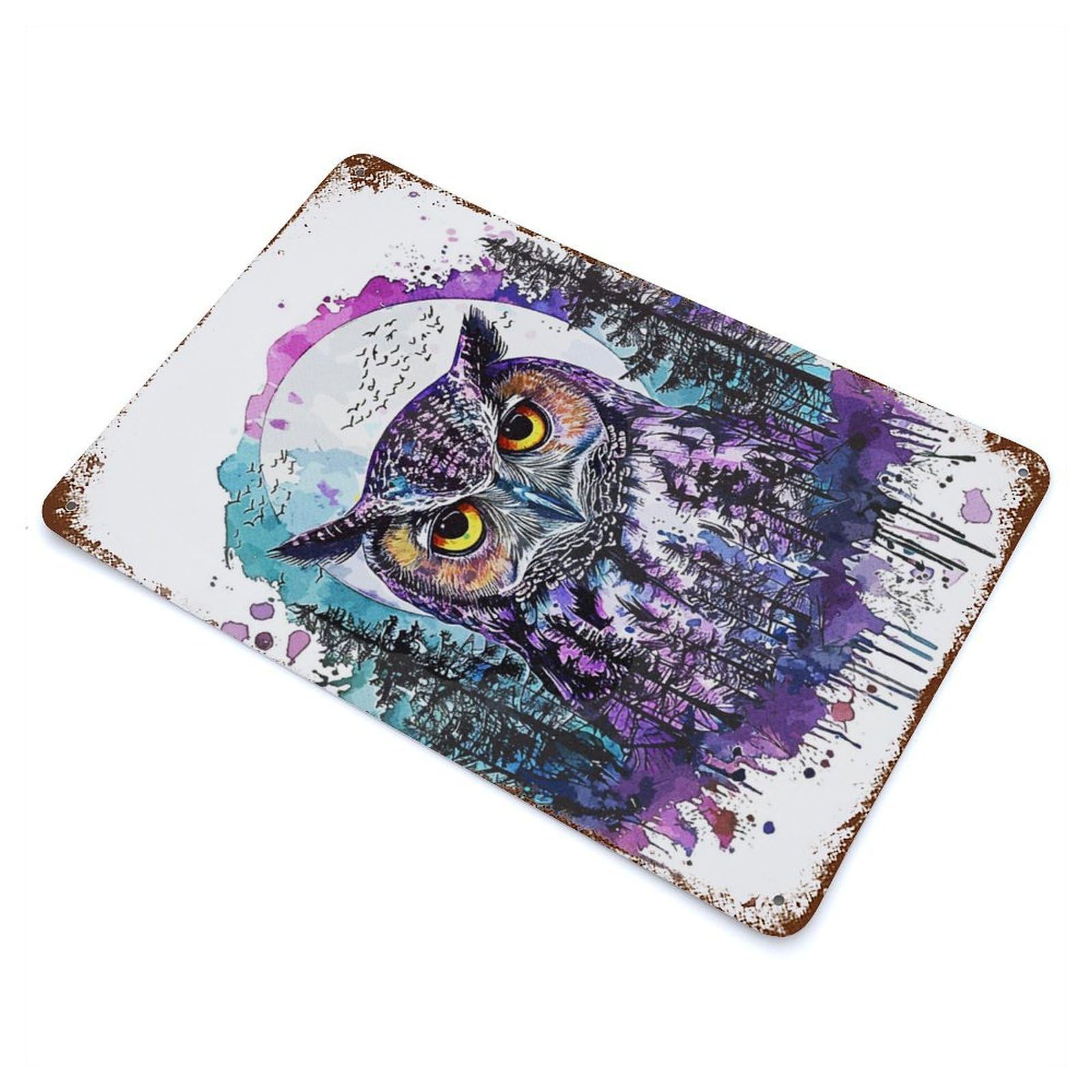 Owl Wild Life 11.8"x7.9" Rusty Metal Tin Sign, Novelty Wall Decor for Cafe, Home Bar And Lounge Decor