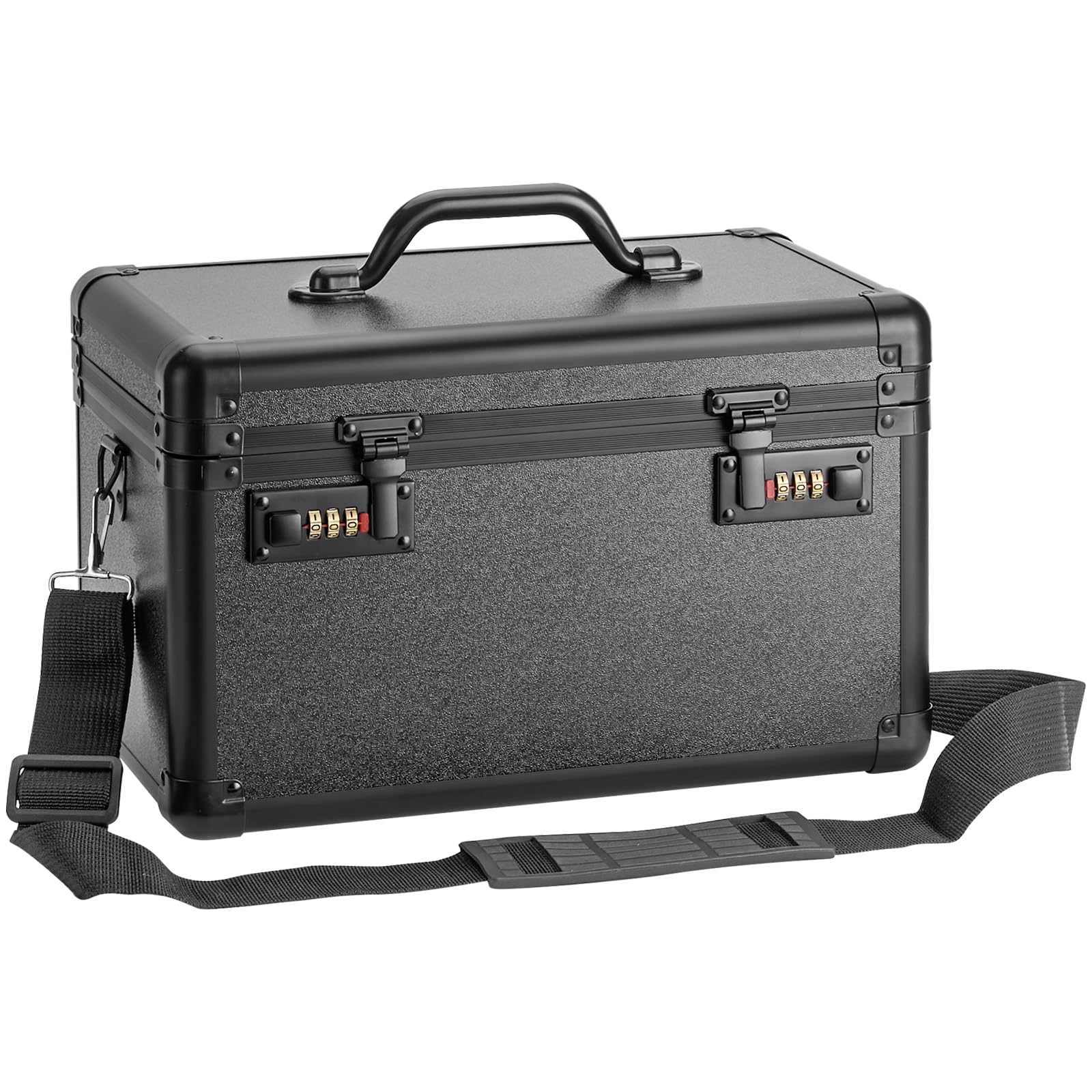 Large Lock Box - 15.1x8.7x9.4 Inch Lockable Security Storage Case with Combination Lock, Locking Medicine Box for Personal Items, Passports and Pills, Lockbox for Home Office, Black