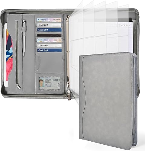 Deziliao 3-Ring Padfolio Portfolio Binder Organizer, Document Organizer Folio, 10.4 Inch PU Leather Business Portfolio with Zipper, Business Planner