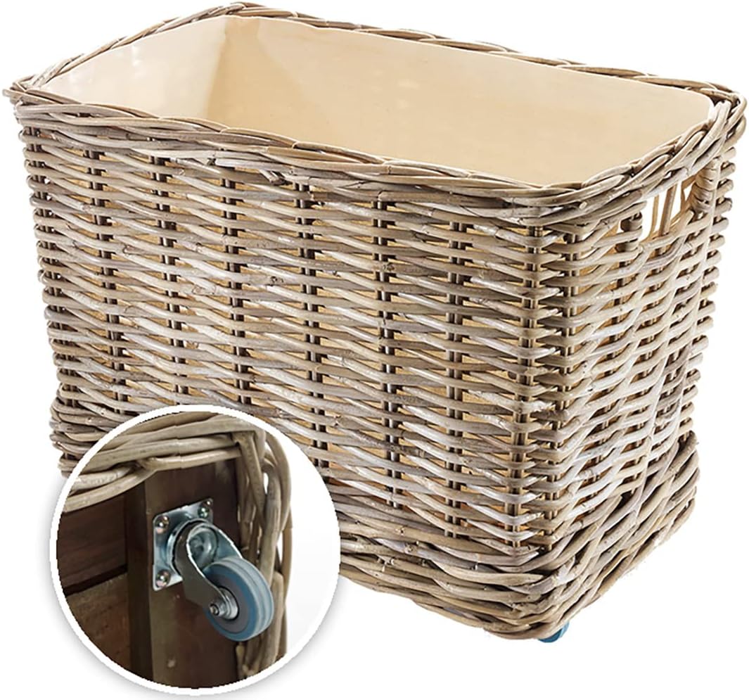 Rattan Holzwagen Mit Stoffinlett - Kaminholzaufbewahrung 54x44x95cm