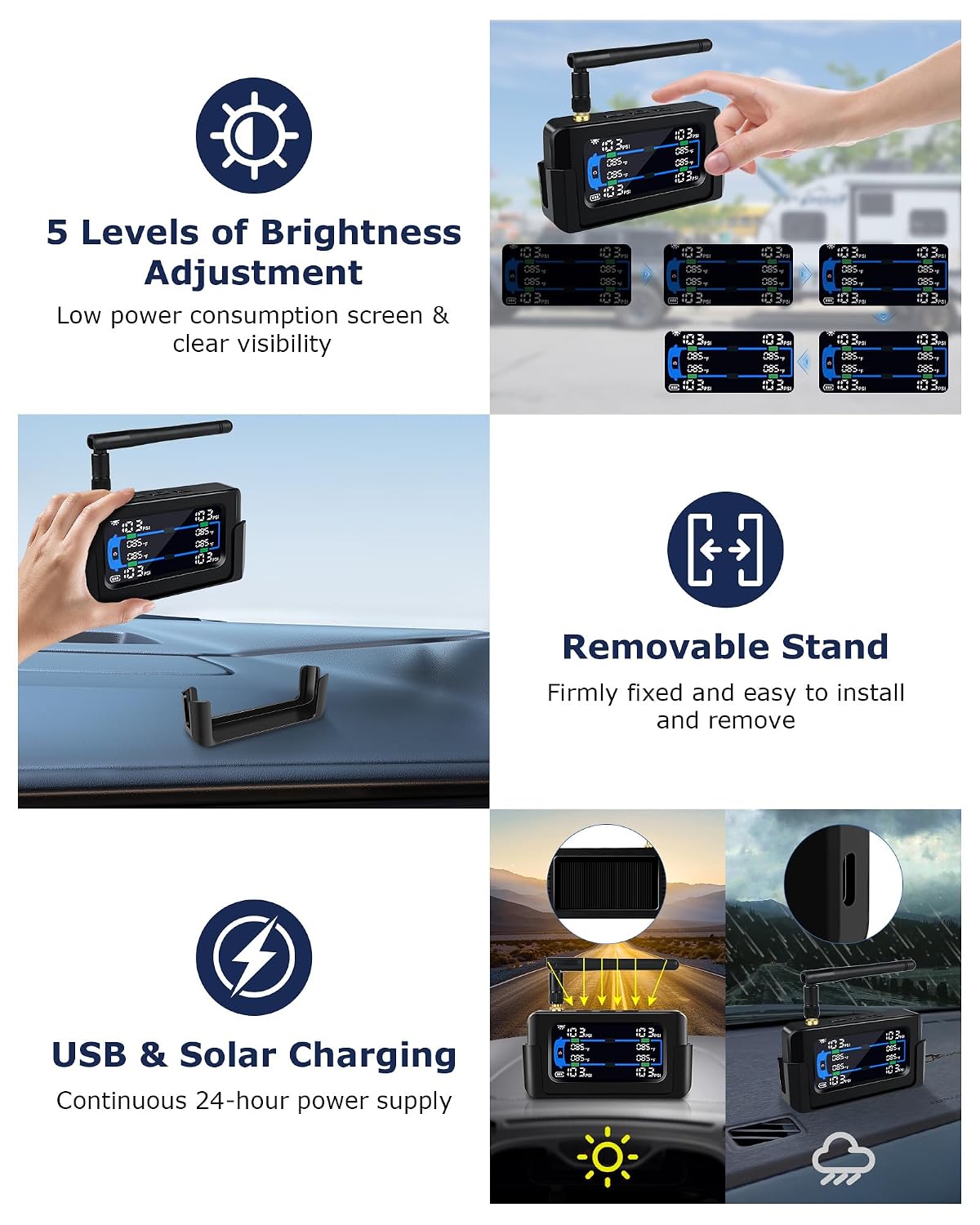 RV Tire Pressure Monitoring System TPMS Metal Sensor 33ft Signal Booster