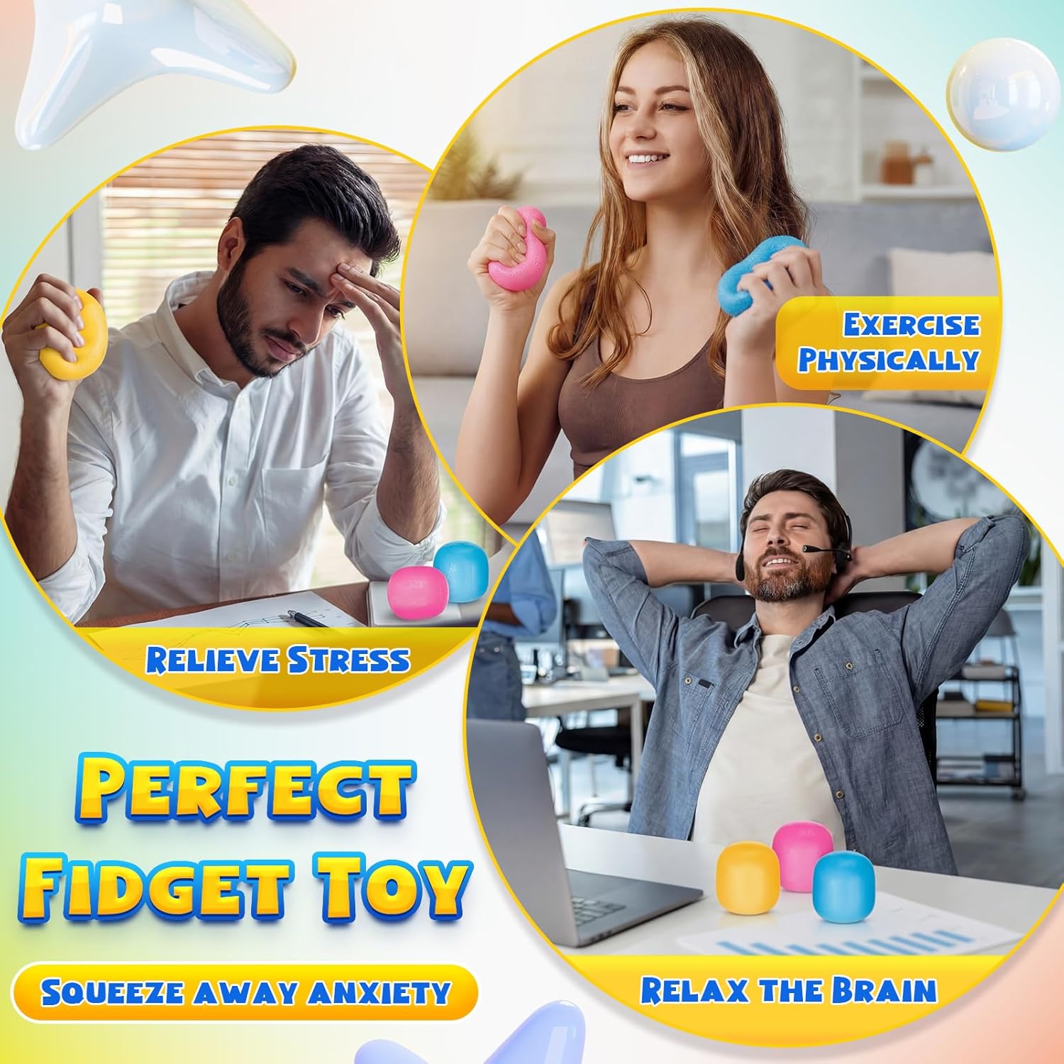 12 Pcs 1.57"Adults Squeeze Gumdrop Shape Fidget Stress Ball Bulk, Soft Slow Rise Malt Sugar Ball, Changes Color in The Sun Sensory Anxiety Relief Gift for Office Home Easter Basket Stuffer