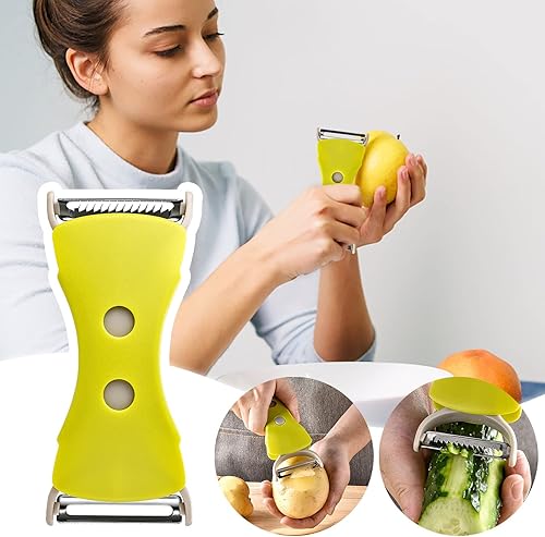 Miniatura 2 de Rascador de piel de acero inoxidable, rallador de frutas y verduras, cuchillo de pelar telescópico de doble cabeza, cuchillo de pelar melón,