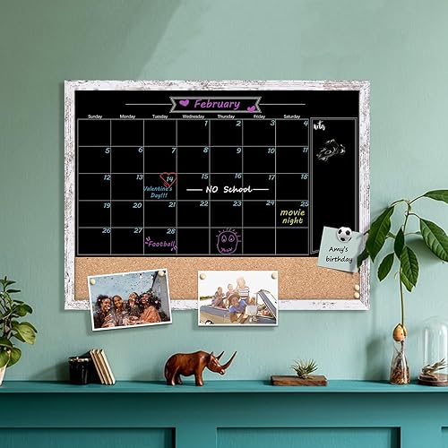 Miniatura 4 de TORASO Pizarra magnética con calendario y corcho, 18 x 24 pulgadas, combinación de pizarra de tiza y tablón de anuncios, pizarra con marco blanco