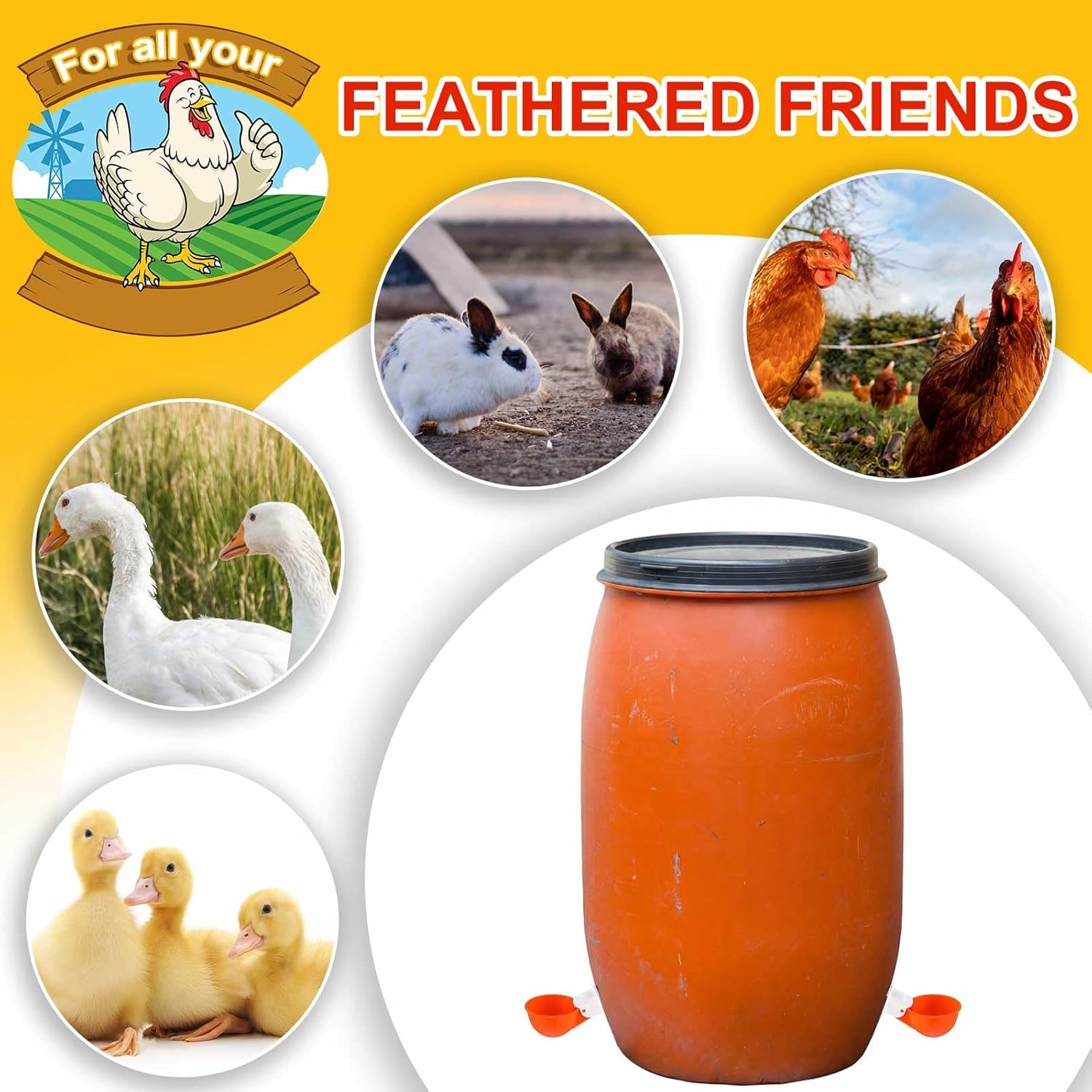 Tanlade 50 Packs Chicken Waterer Cups Large Chicken Feeder, Automatic Waterer Cups Kit for Poultry Chicks Duck Goose Turkey Bunny(Orange)