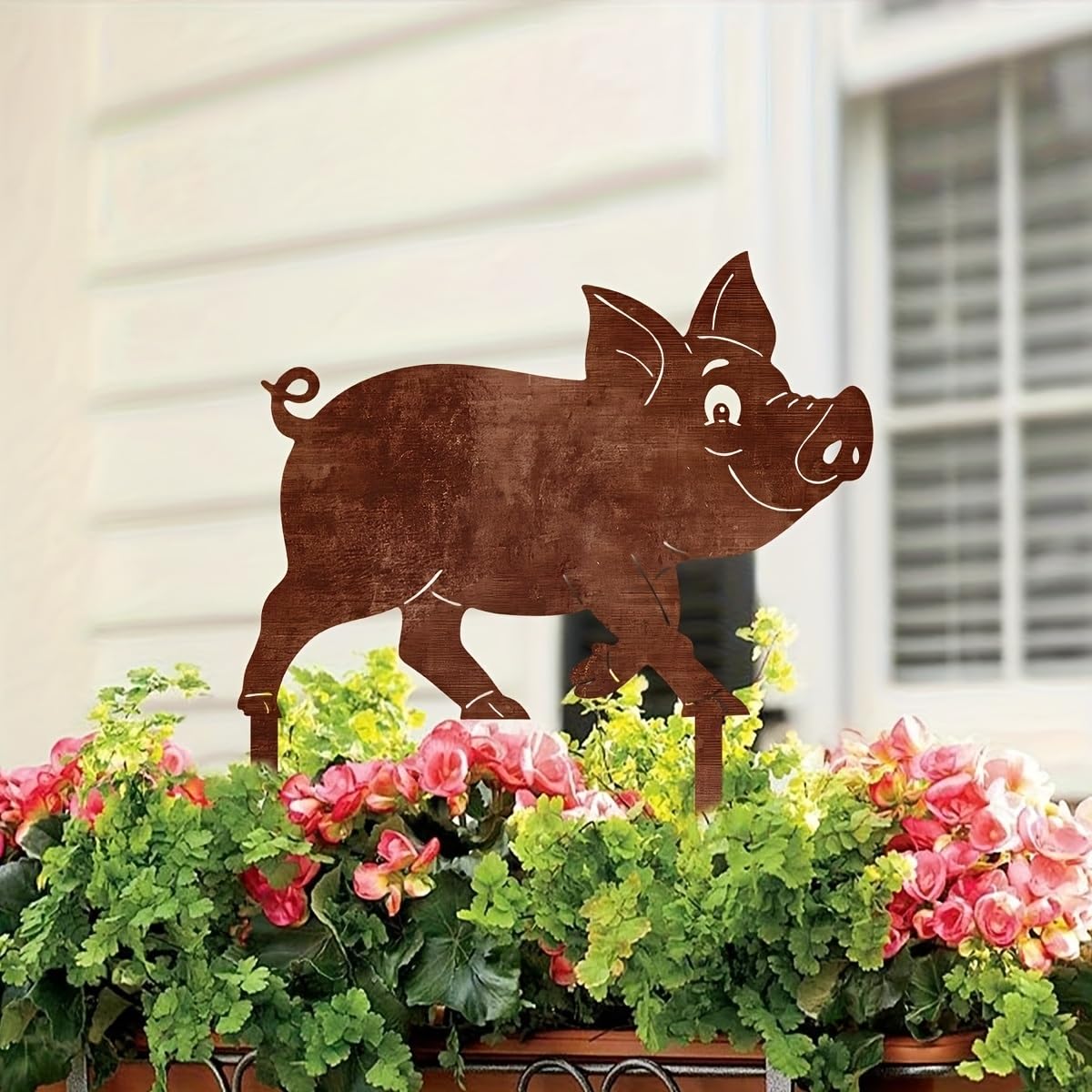 Dekorative Gartenstecker, rustikaler Schweine-Metallstecker – 30 cm (11,81 Zoll), verspielte Außendekoration für Rasen, Terrasse und Balkon, langlebiges Tiermotiv mit verspieltem D