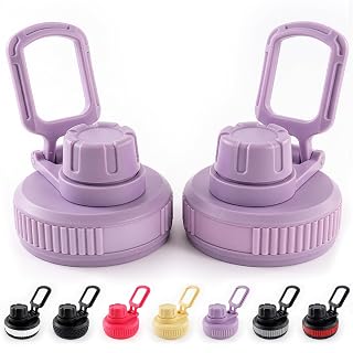 2 Pack Water Bottle Lid Replacement – Compatible with Thermoflask, Hydroflask Wide Mouth 12-64 oz – Leak-Resistant Water Bottle Lids Replacement with Carry Handle & Light Purple Grip Ring | Daily Use