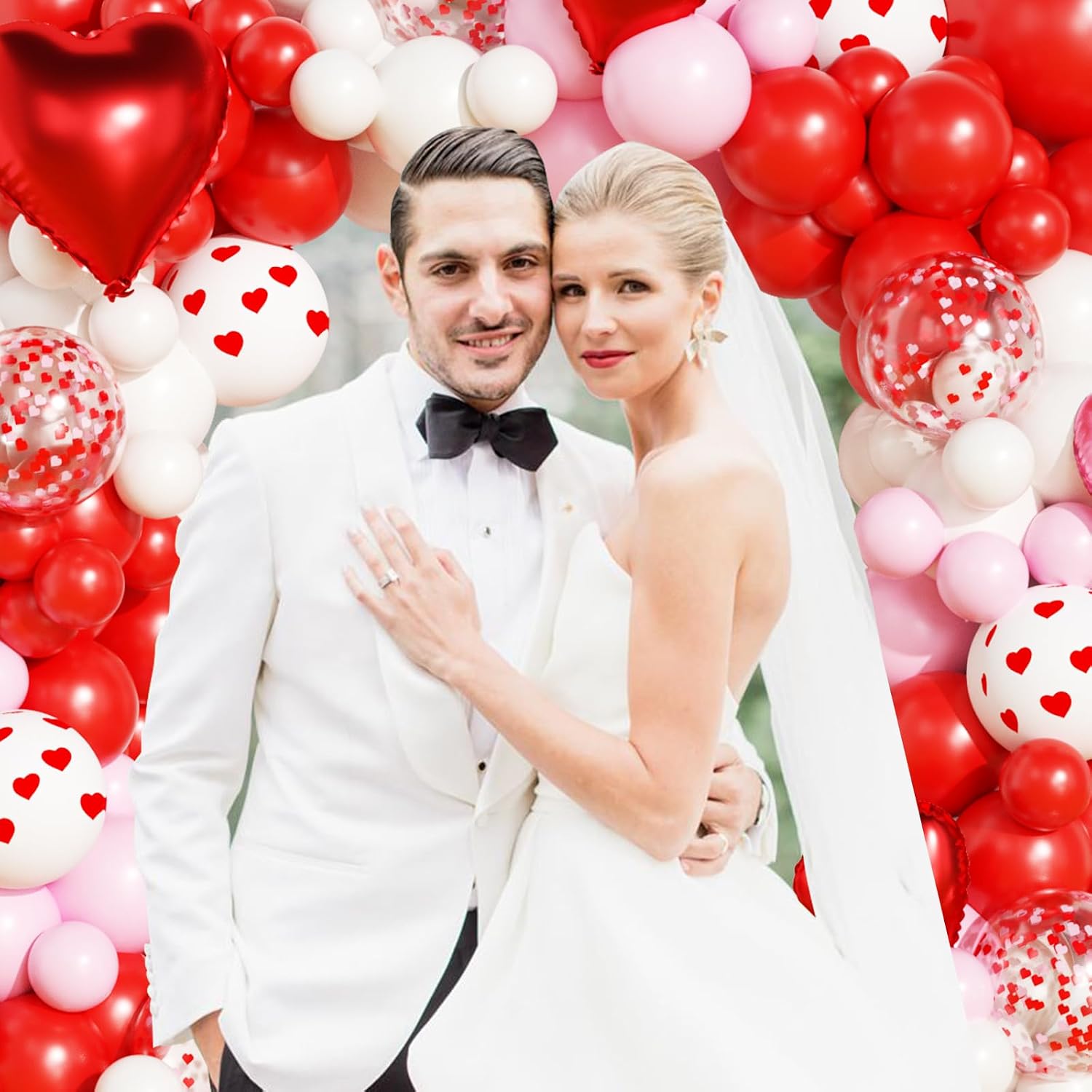 Valentines Day Balloon Arch Garland Kit, Valentine Pink White Red Heart I LOVE YOU Balloons with Rose Petals for Bachelorette Bridal Engagement Birthday Galentines Valentines Party Decorations