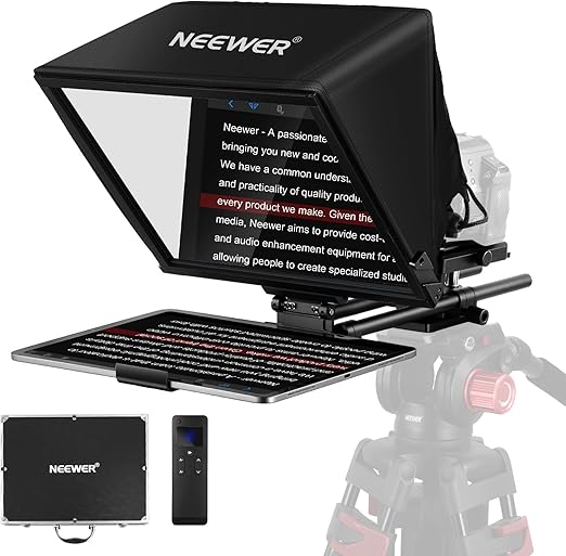 Neewer Teleprompter C12 Modular Design with 15mm LWS Rod Clamp, RT113 Remote, App Control, 12" Beamsplitter, Snap in 501PL QR Plate Compatible with LWS Baseplate Camera Cage Shoulder Rig